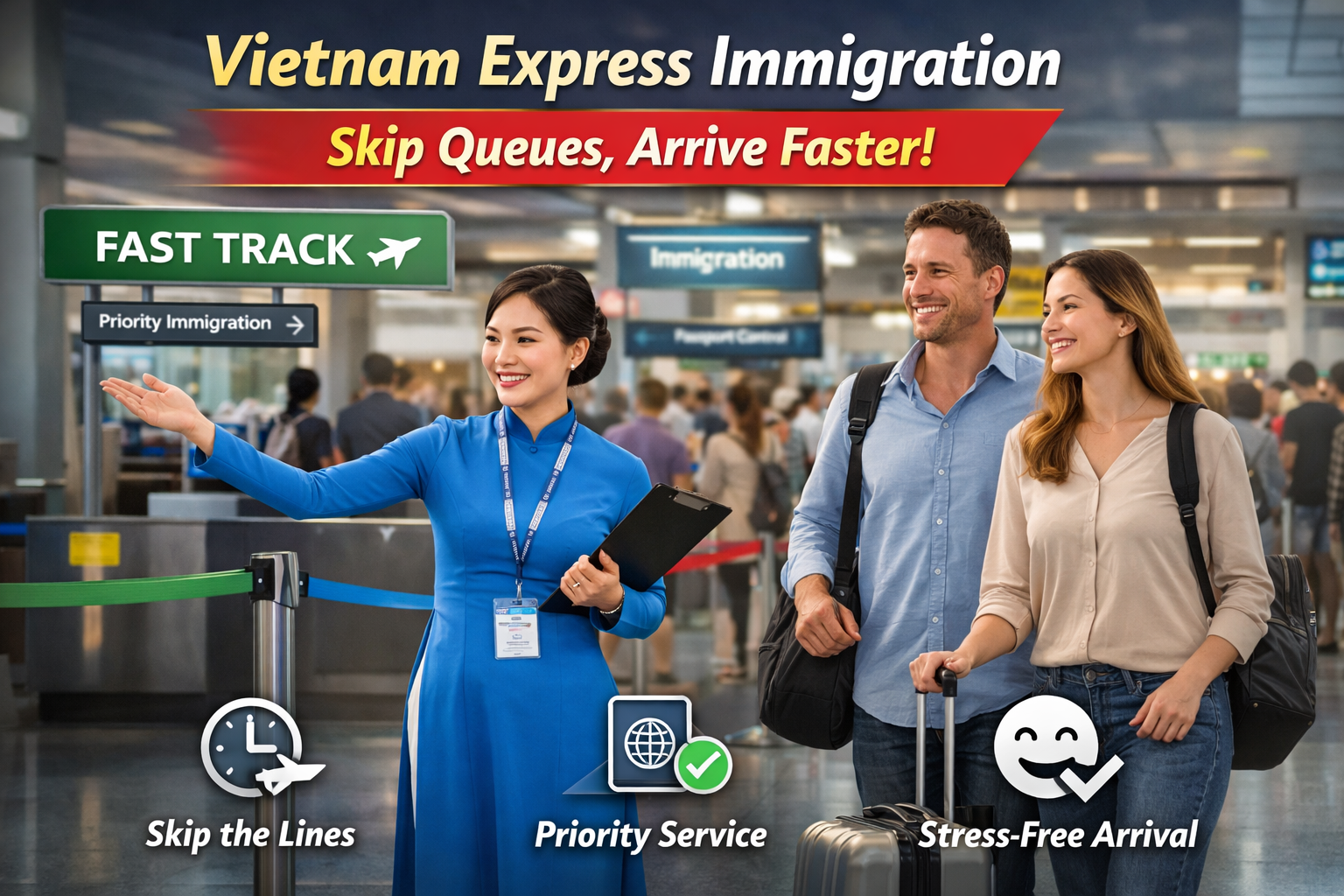 Vietnam express immigration fast track service helping travelers skip long immigration queues at Vietnam international airport