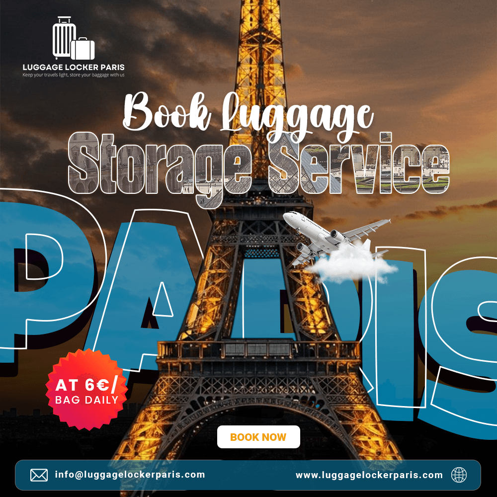 Traveler using secure luggage storage Paris overnight lockers near Gare du Nord before exploring the Eiffel Tower. Store bags here